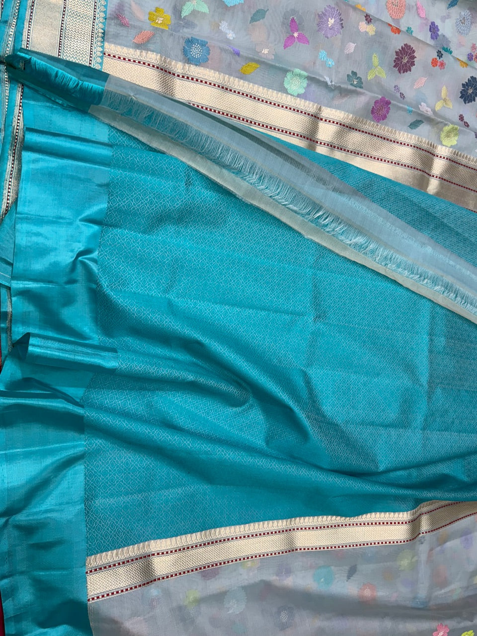 Aqua Blue Handwoven Organza Saree