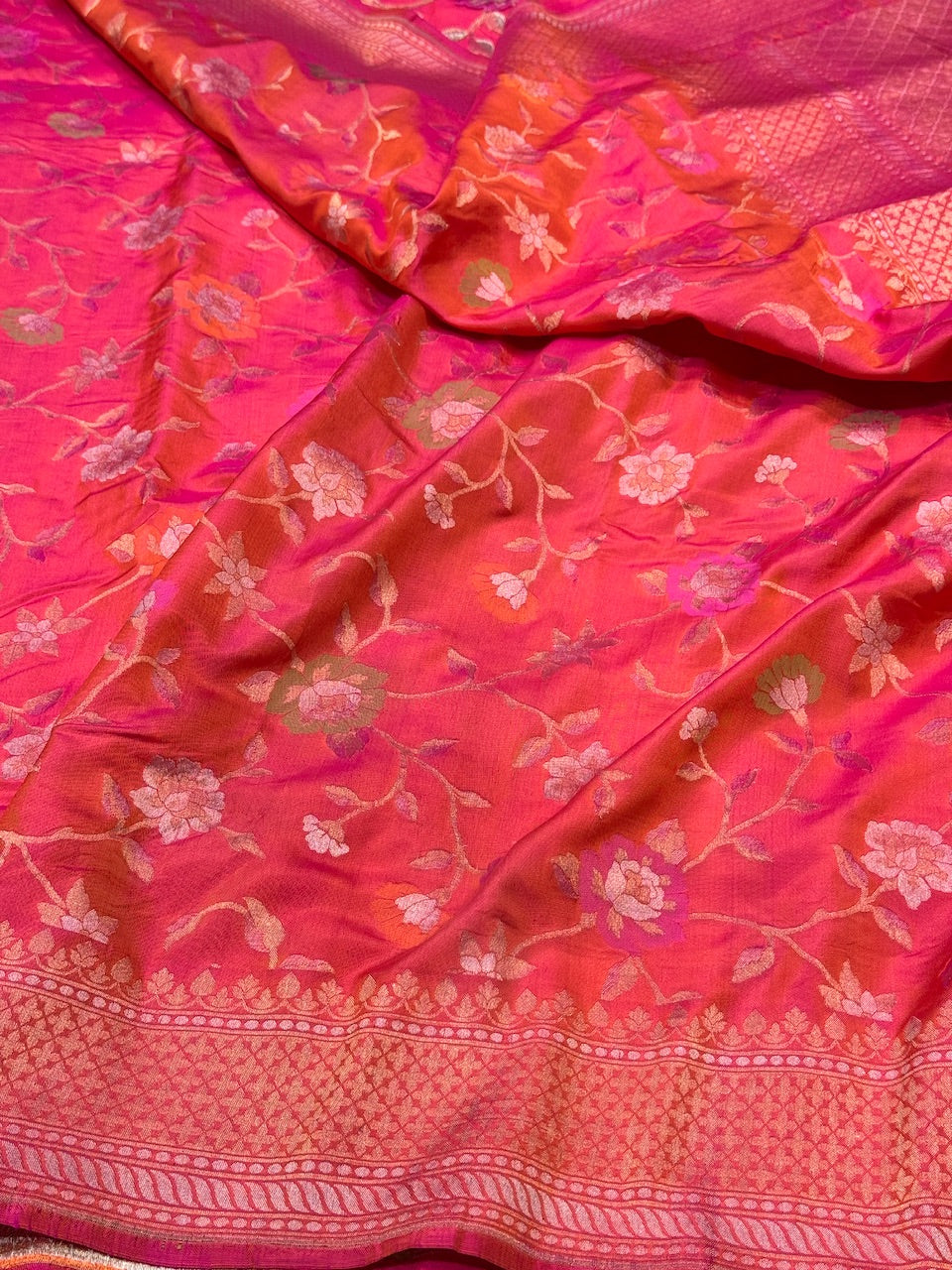 Orangish Pink Ektara Silk Handwoven Saree