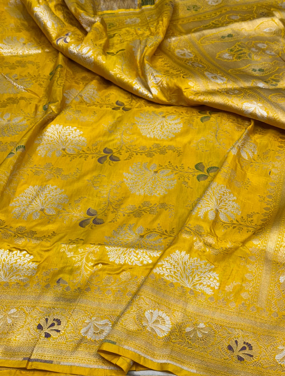 Yellow Minakari Pure Silk Saree