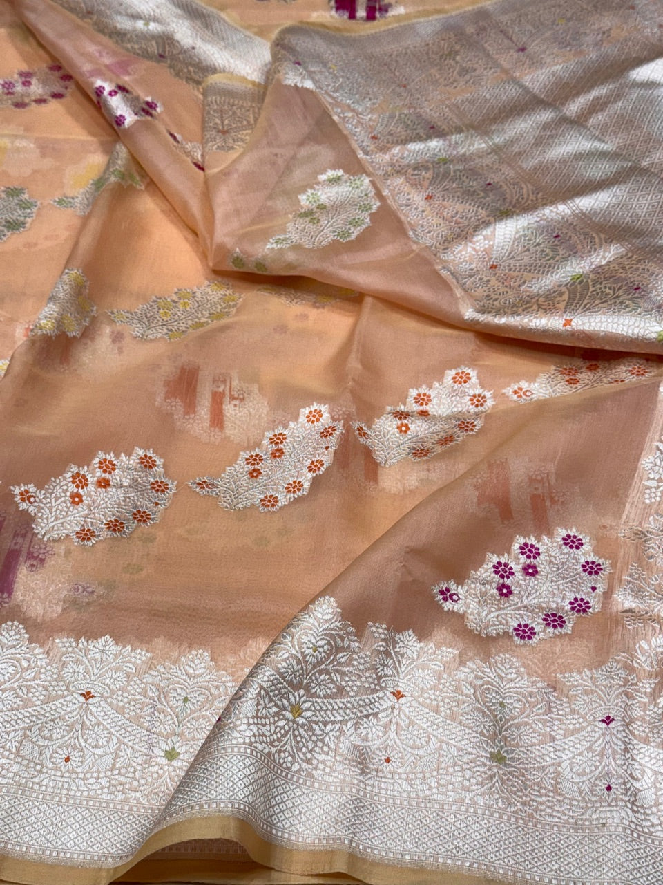 Peach Handwoven Organza Saree