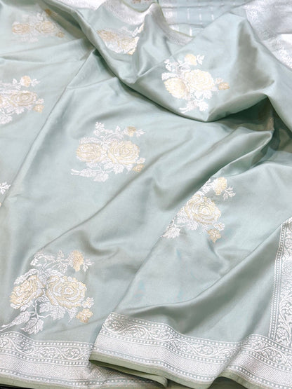 Powder Blue Ektara Handwoven Pure Banarasi Silk Saree