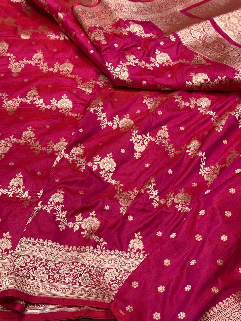 Rani Pink Pure Silk Saree