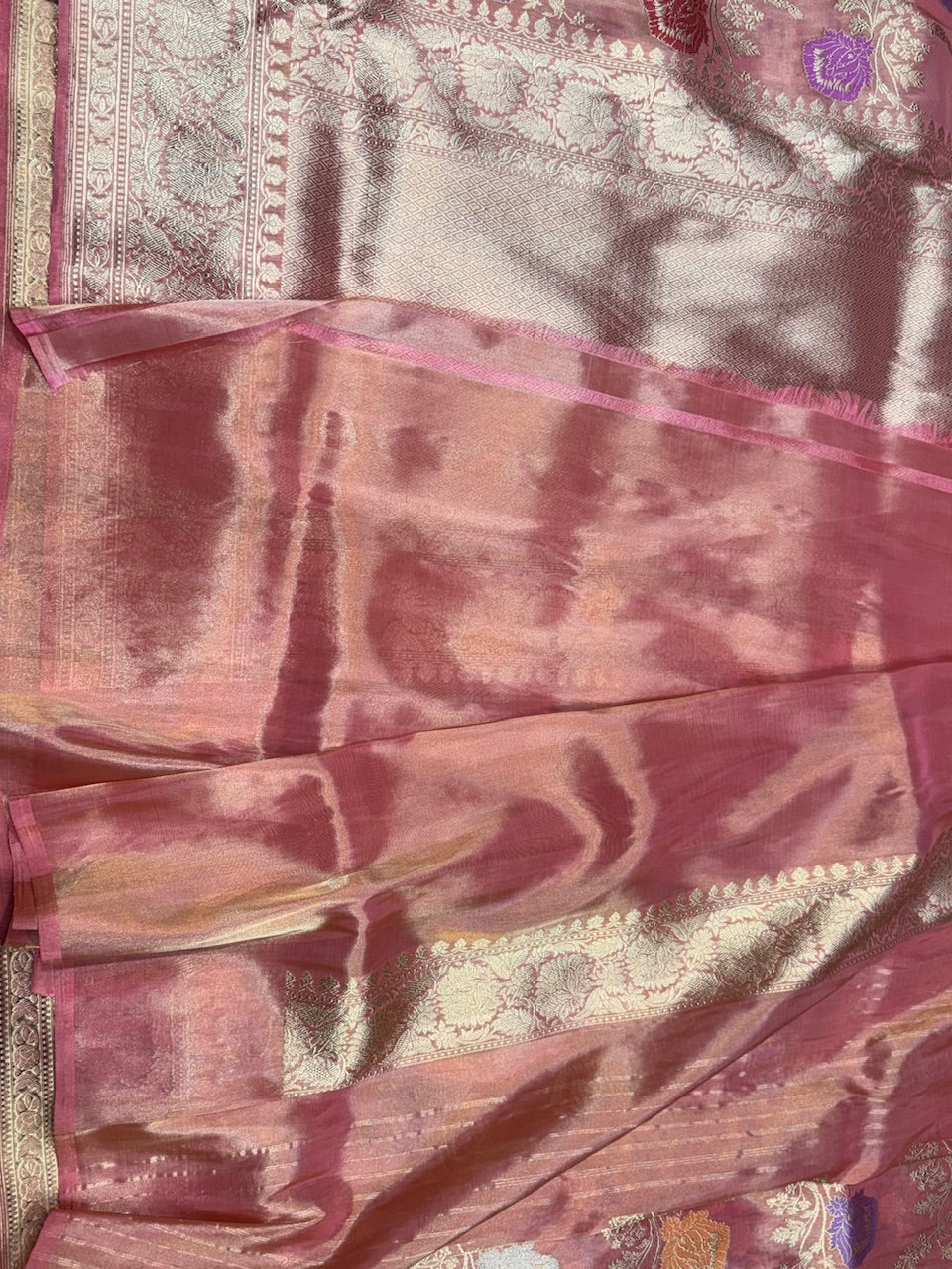 Peach Handwoven Pure Tissue Saree