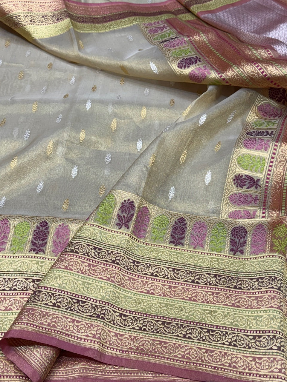 Light Gold Handwoven Pure Tissue Saree