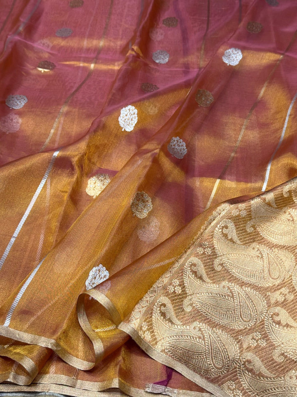 Copper Handwoven Pure Tissue Saree