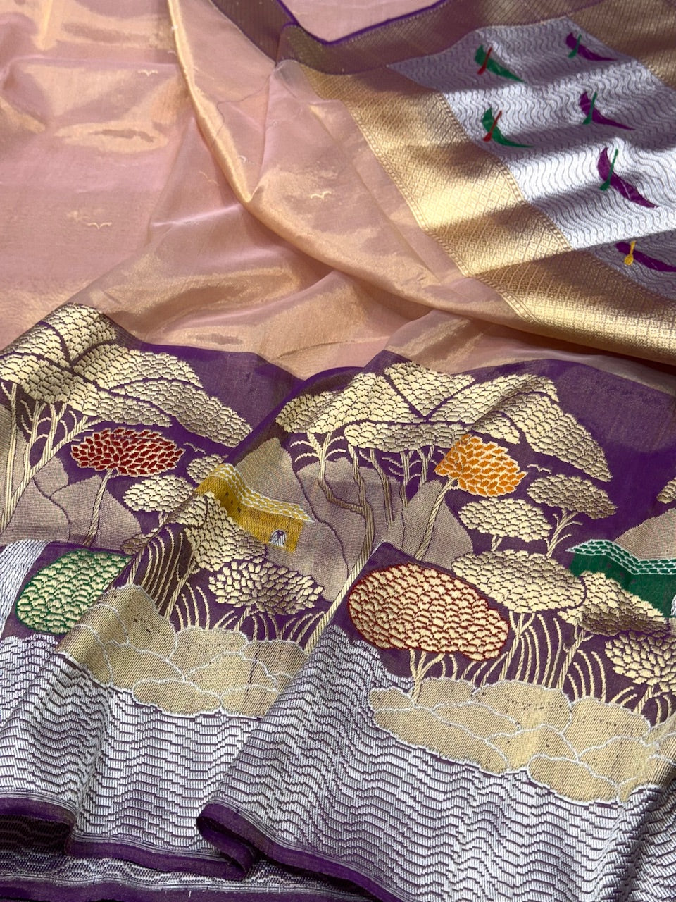 Peach Handwoven Pure Tissue Saree