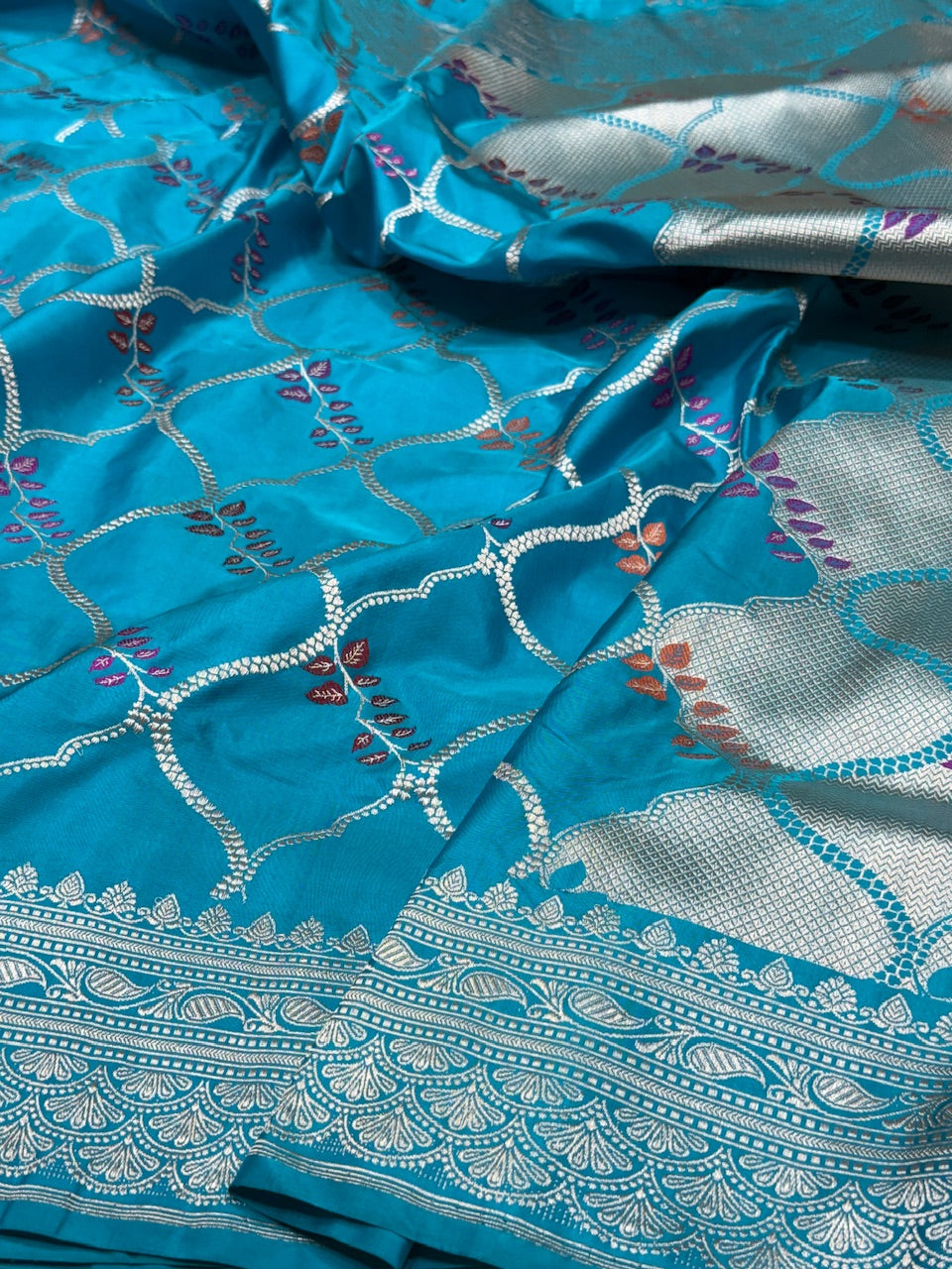 German Blue Handwoven Banarasi Pure Silk Saree