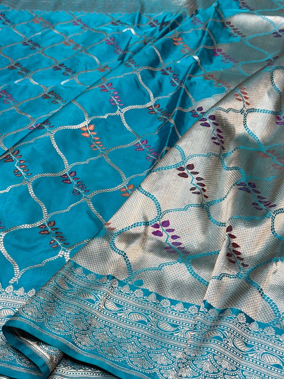German Blue Handwoven Banarasi Pure Silk Saree