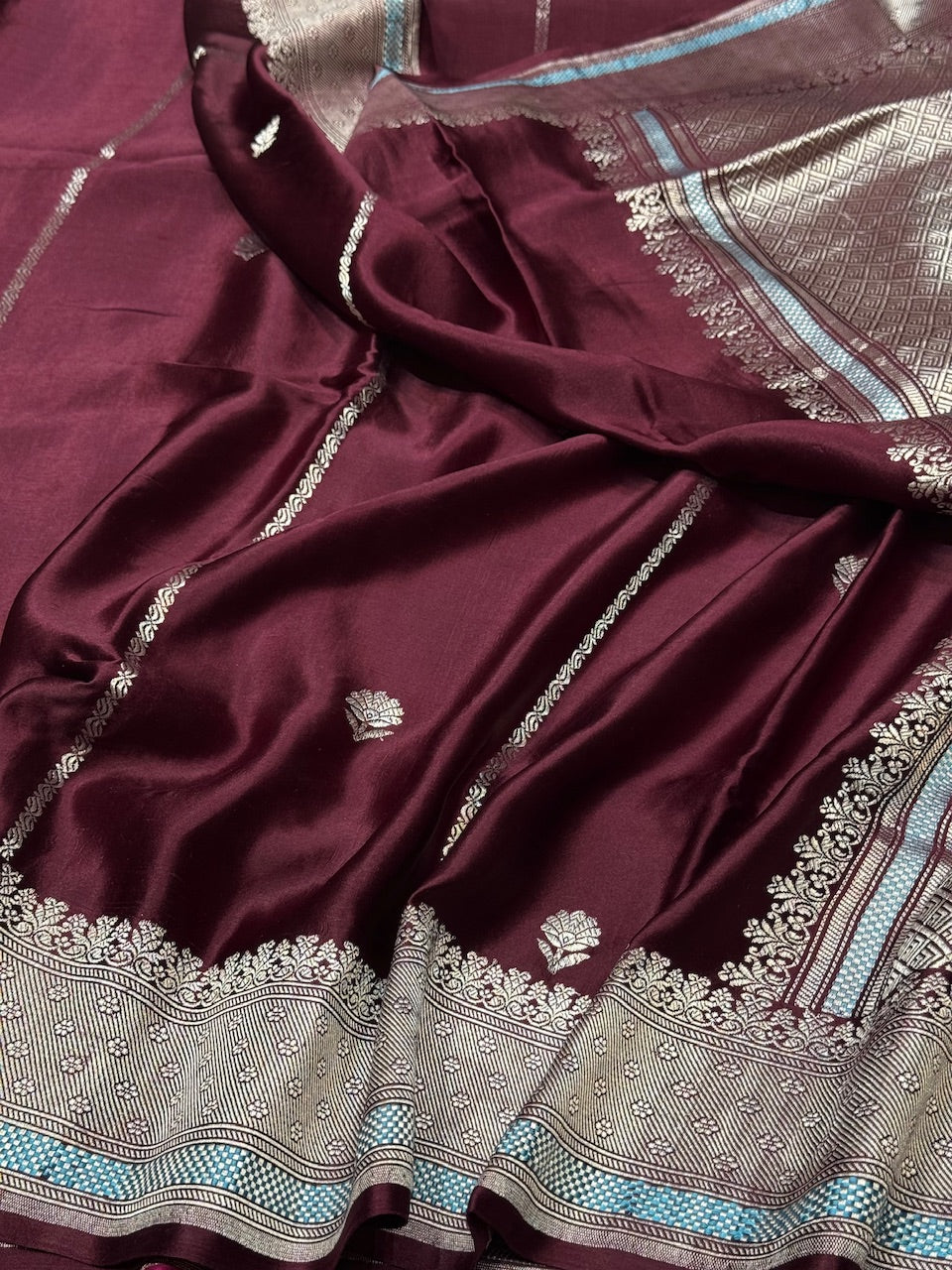 Wine Handwoven Mashru Silk Saree