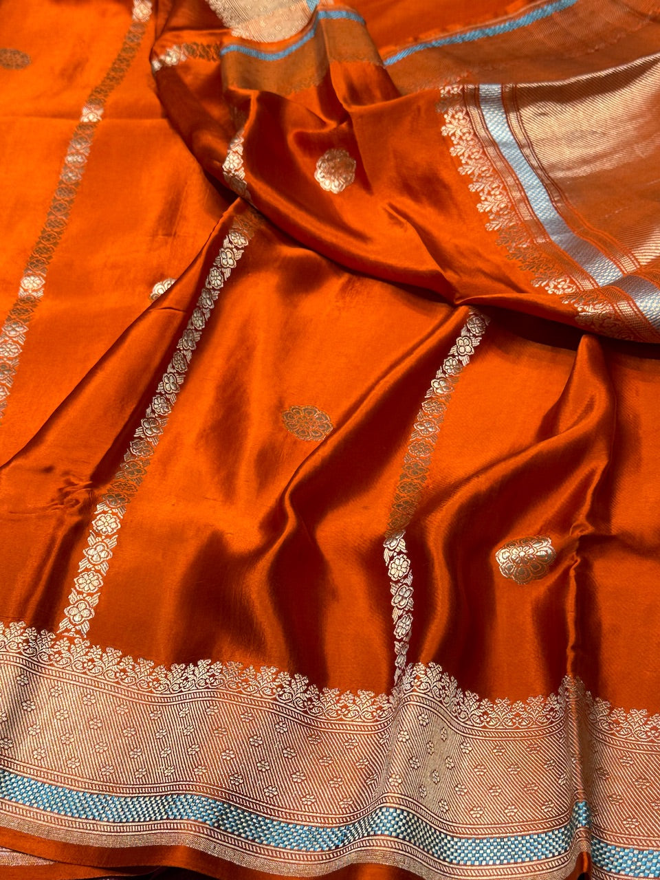 Orange Handwoven Mashru Silk Saree