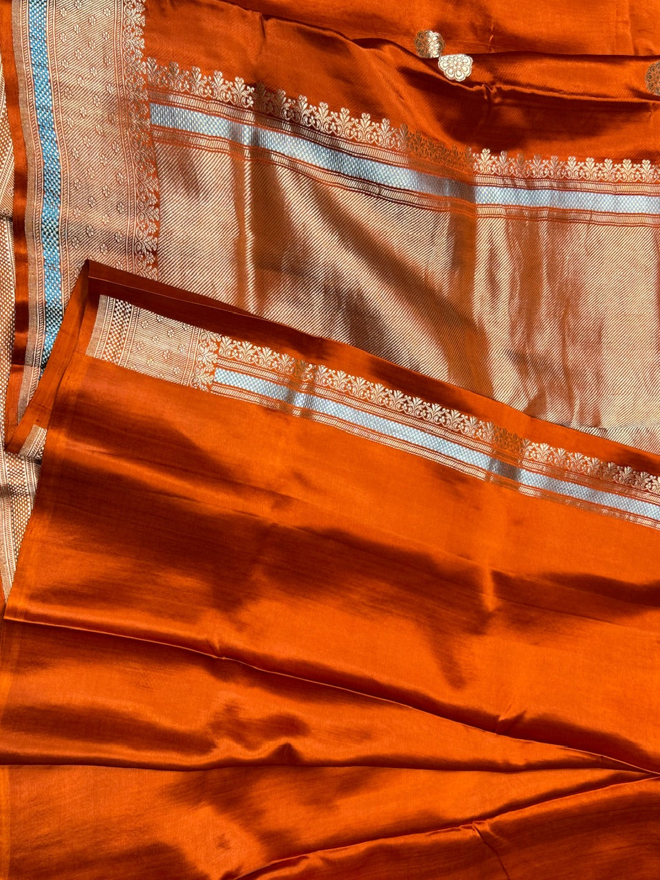 Orange Handwoven Mashru Silk Saree