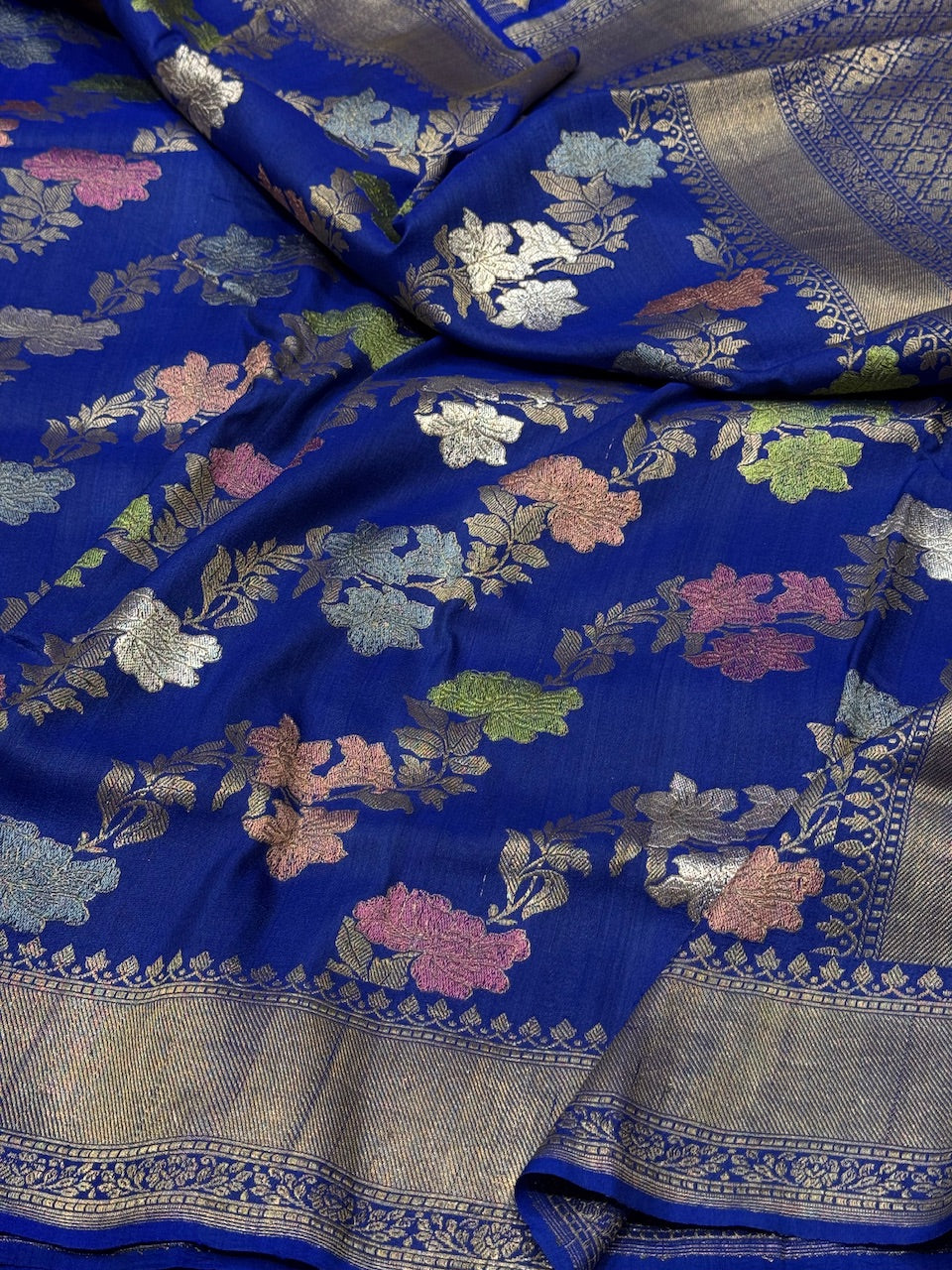 Royal Blue Handwoven Tussar Georgette Saree