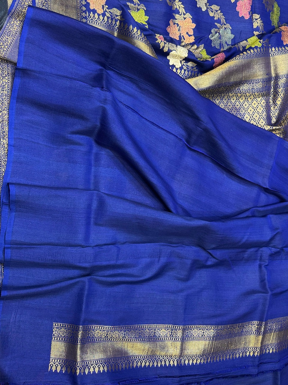 Royal Blue Handwoven Tussar Georgette Saree