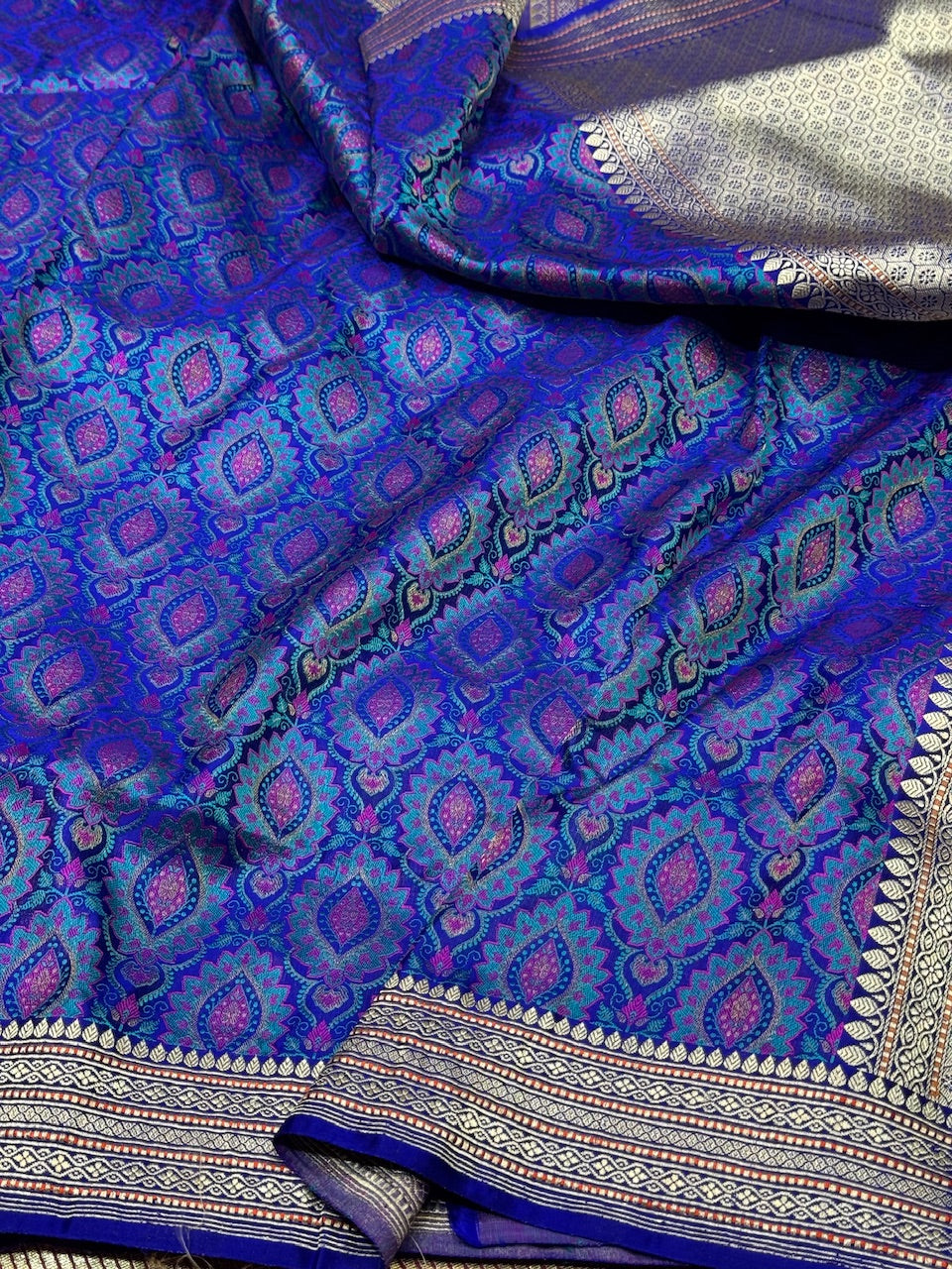 Royal Blue Handwoven Satin Silk Saree