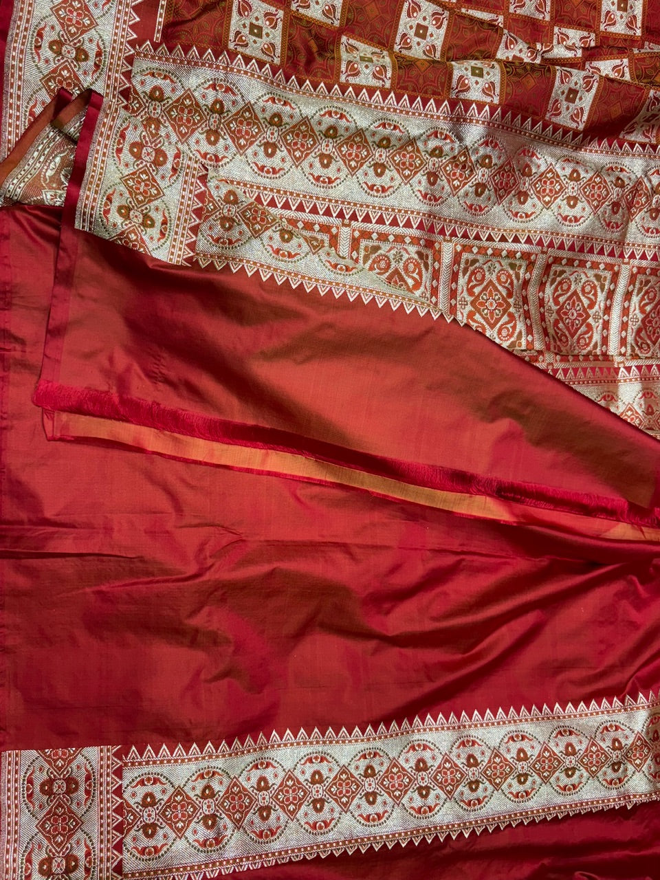 Red Handwoven Satin Silk Saree