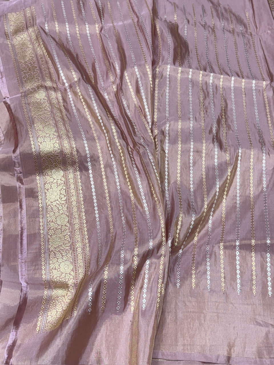 Rose Gold Handwoven Pure Banarasi Tissue Saree