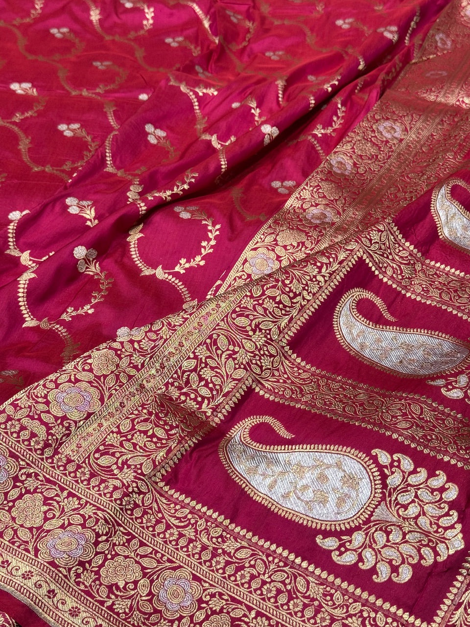 Rani Pink Sona Rupa Pure Silk Saree