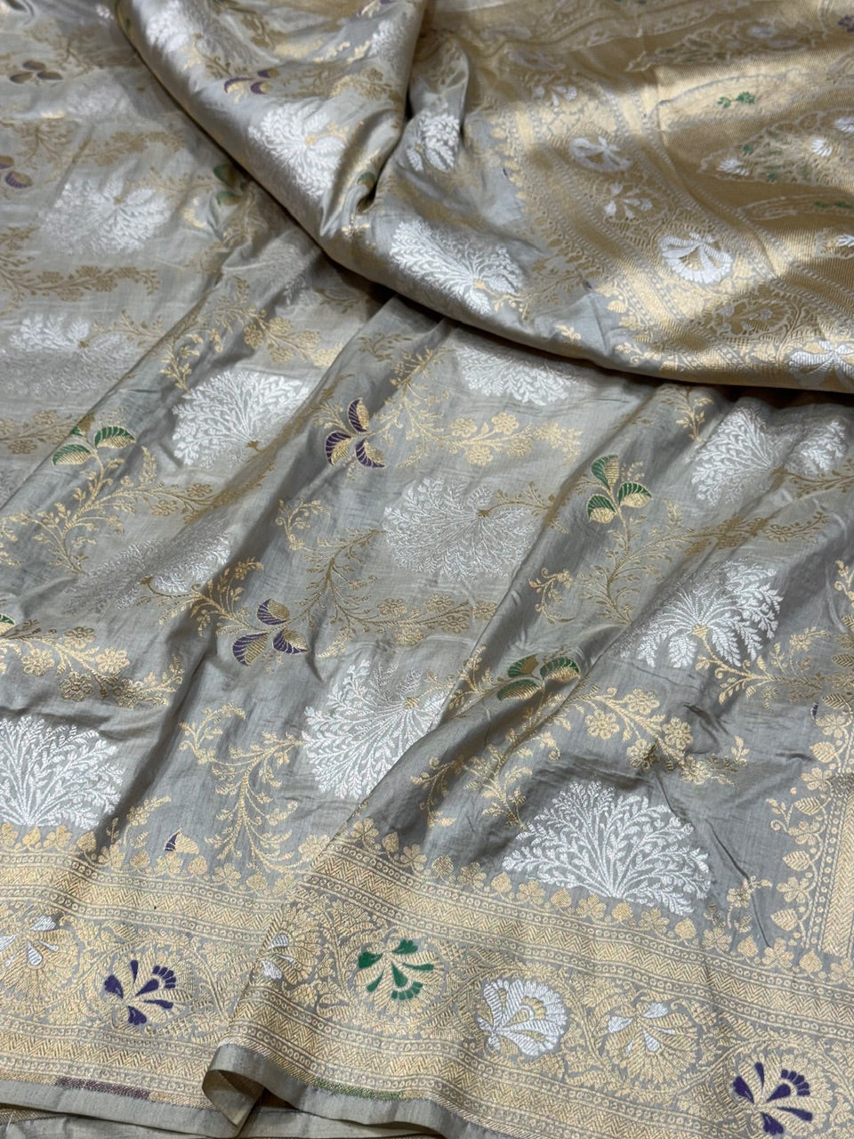 Grey Minakari Pure Silk Saree