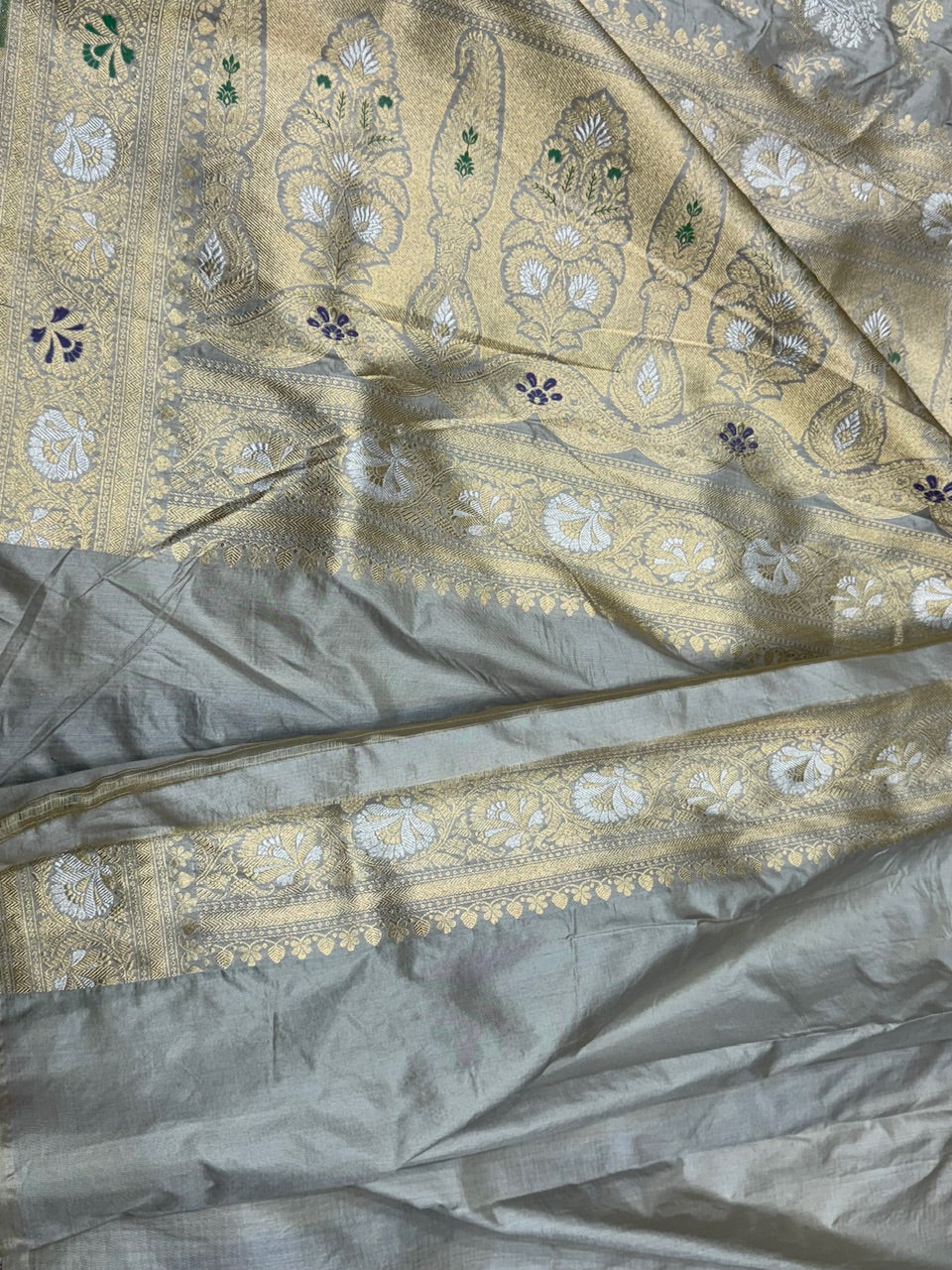 Grey Minakari Pure Silk Saree