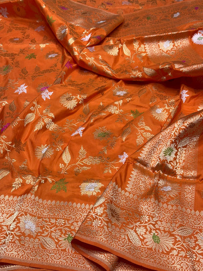 Orange Handwoven Banarasi Pure Silk Saree