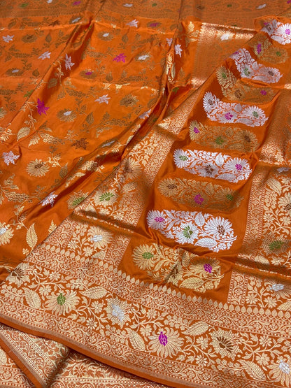 Orange Handwoven Banarasi Pure Silk Saree