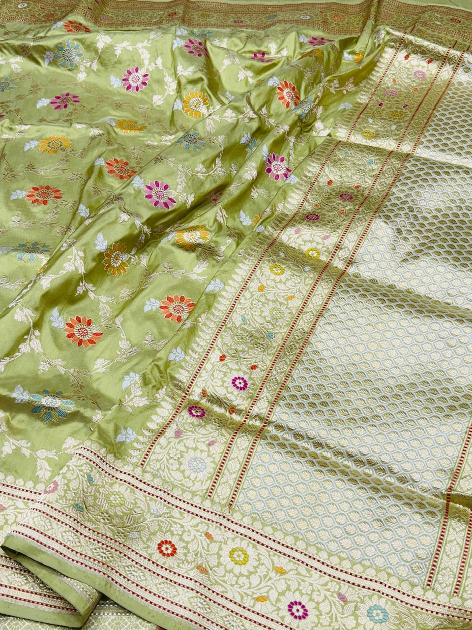 Pista Green Handwoven Banarasi Pure Silk Saree