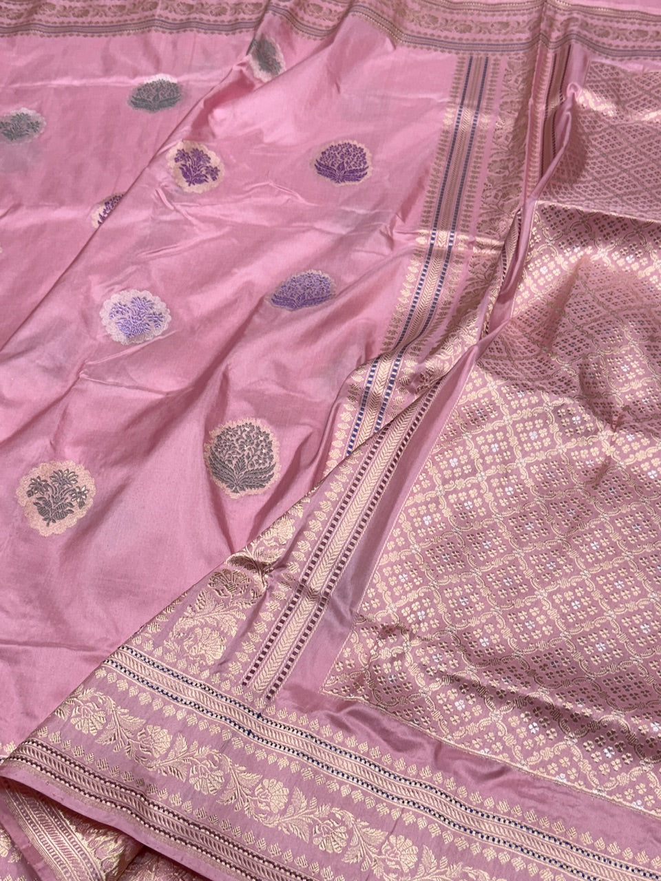 Pastel Pink Handwoven Banarasi Pure Silk Saree