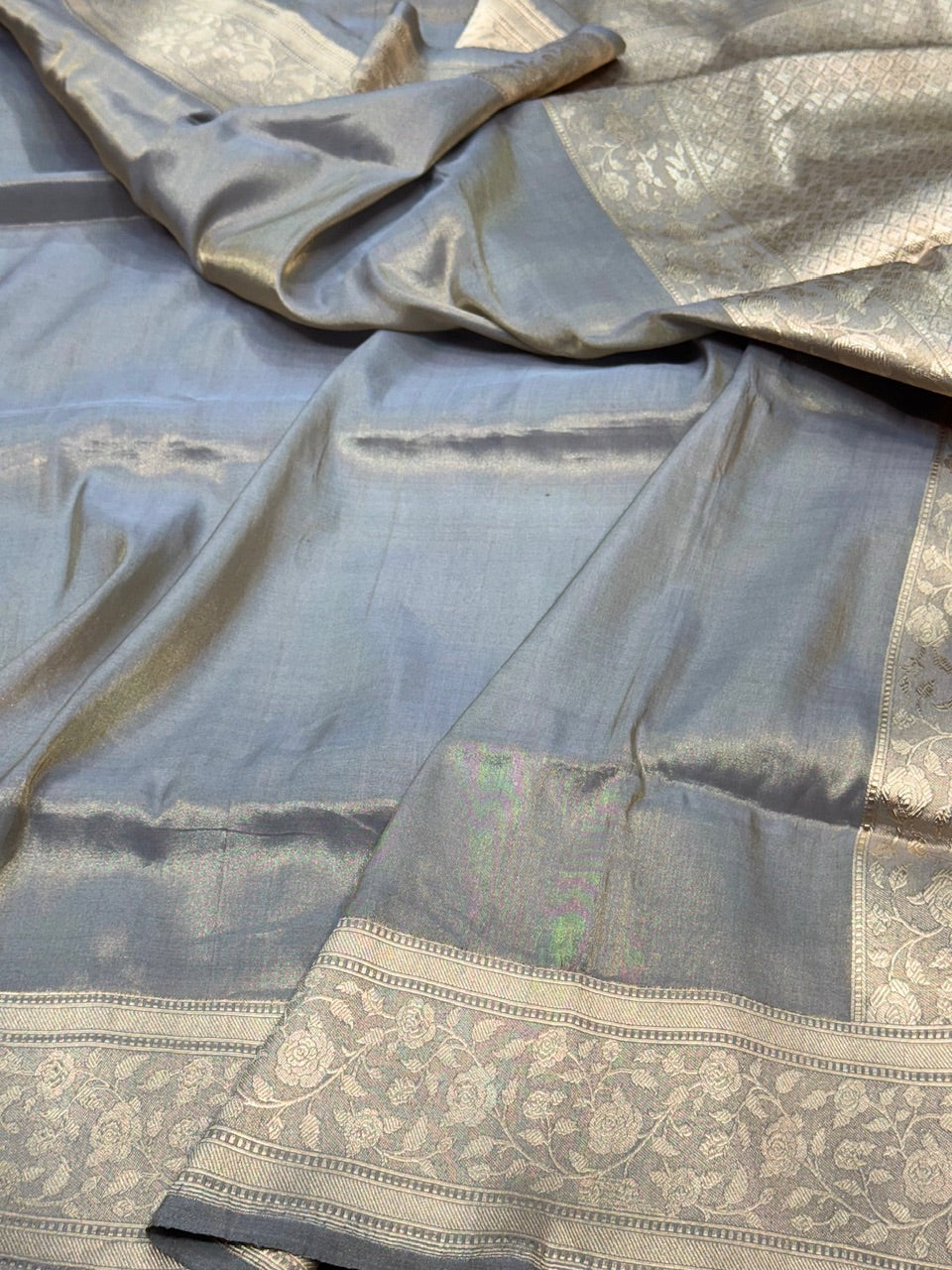 Steel Grey Handwoven Pure Tissue Saree