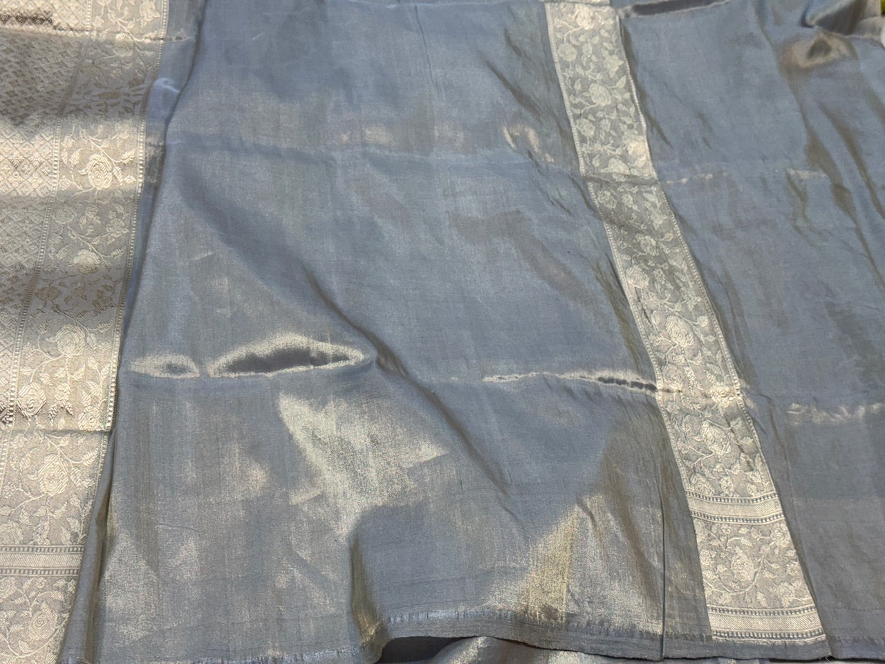 Steel Grey Handwoven Pure Tissue Saree