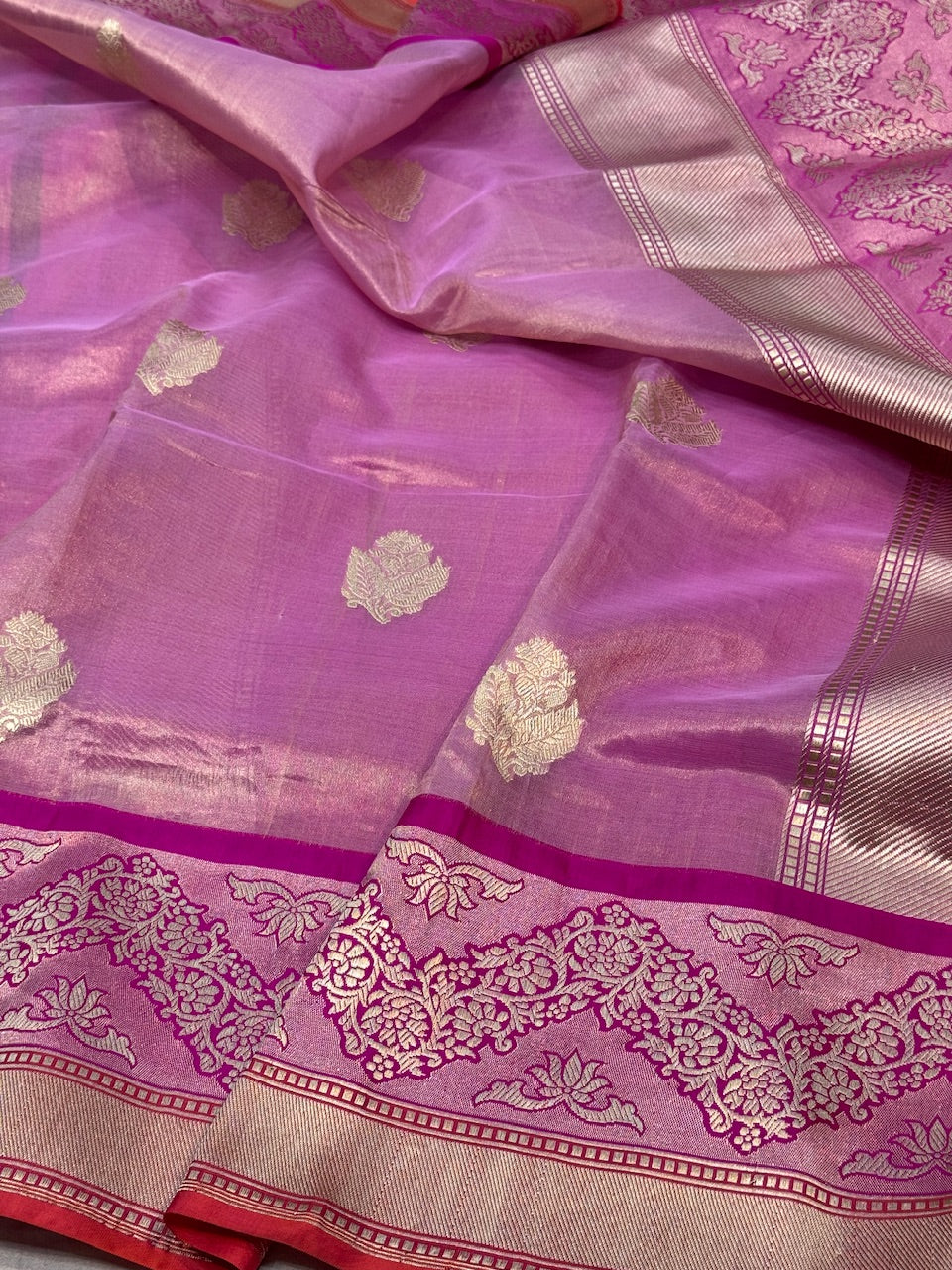 Rani Pink Handwoven Pure Tissue Saree