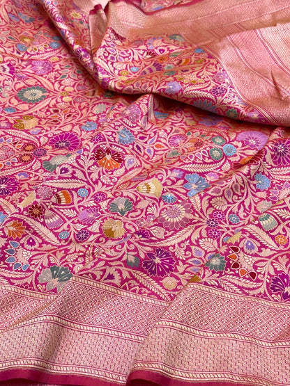 Rani Pink Handwoven Pure Silk Brocade Saree