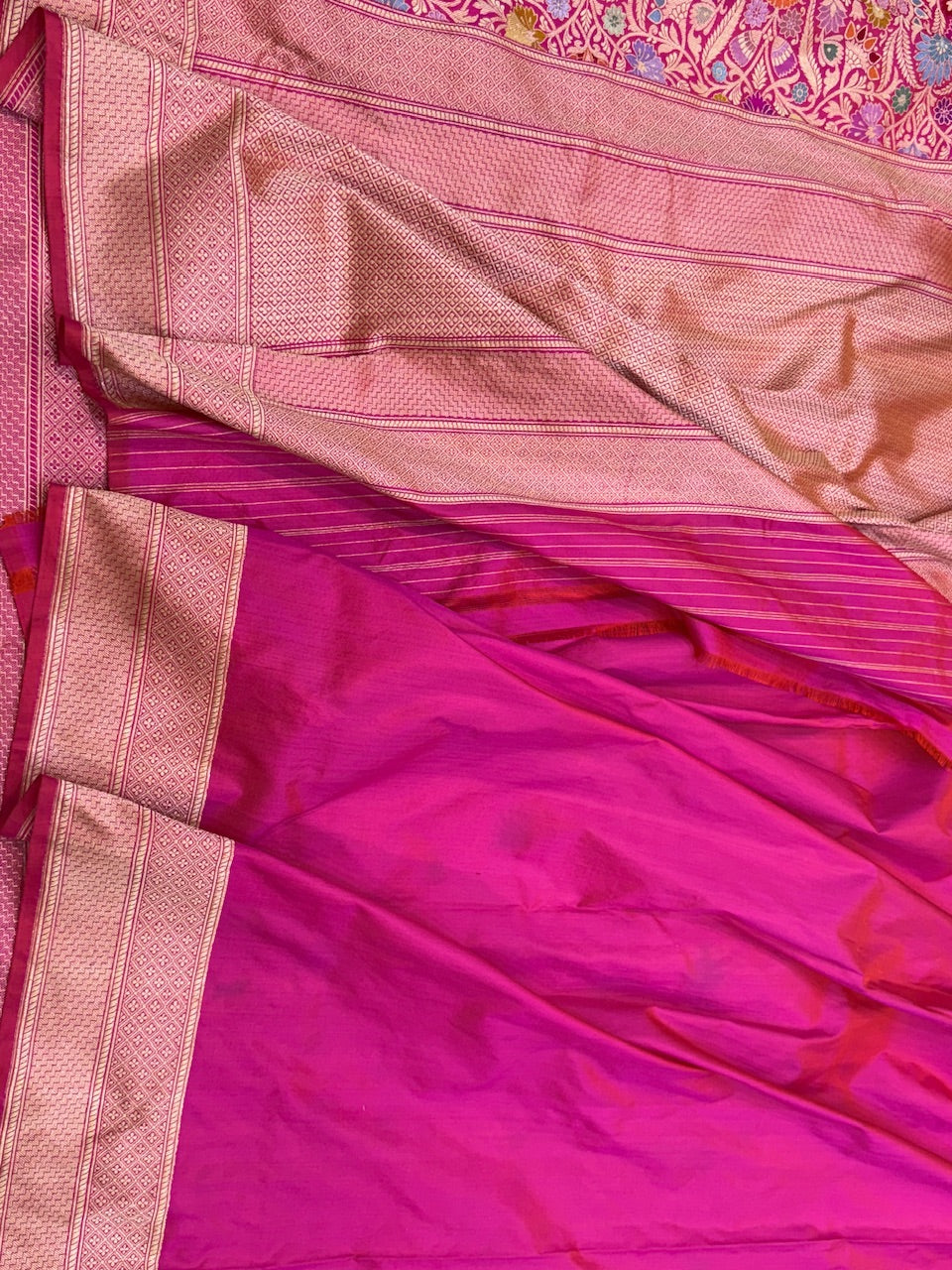 Rani Pink Handwoven Pure Silk Brocade Saree