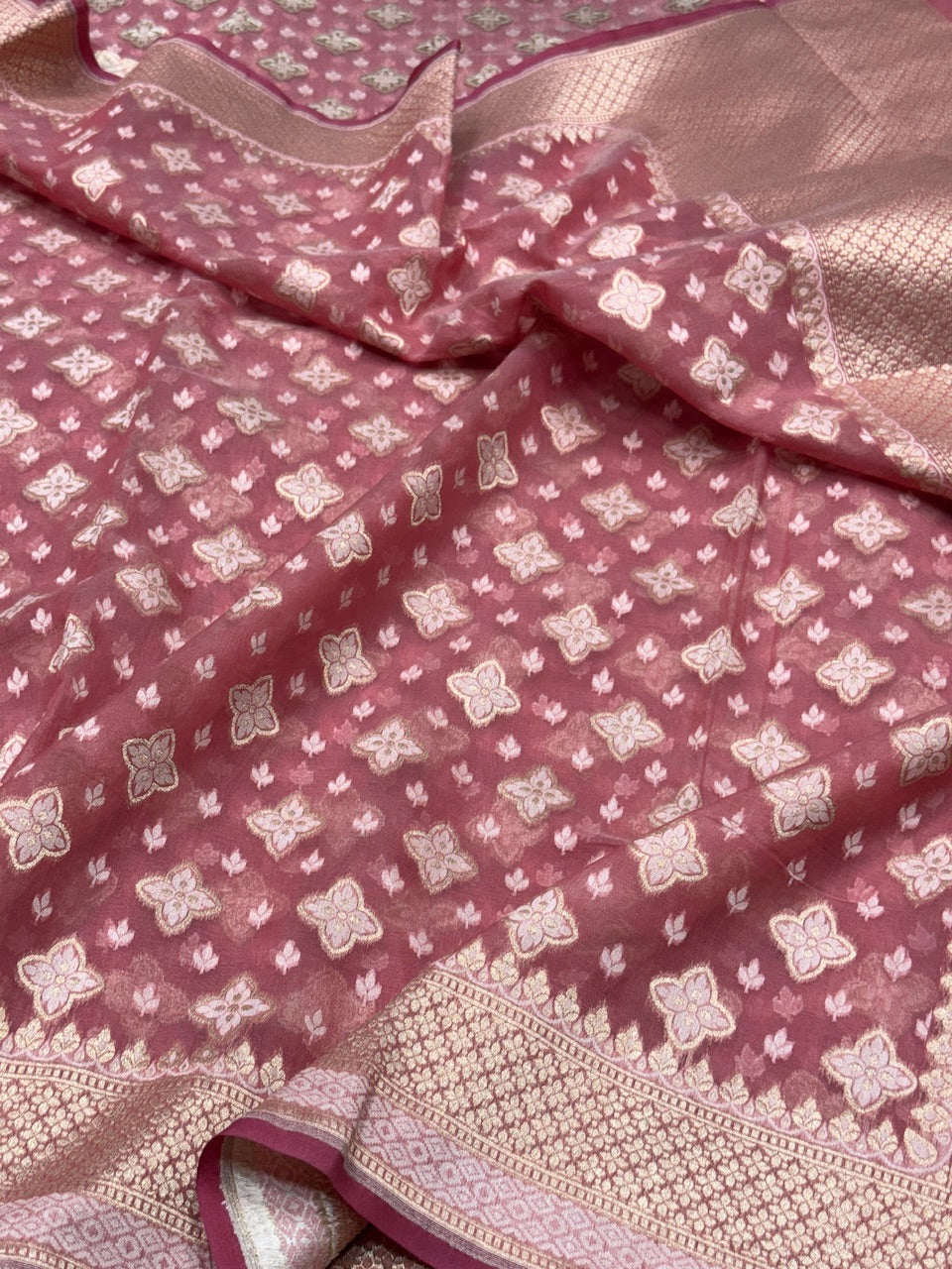 Gajiri Pink Banarasi Pure Cotton Saree