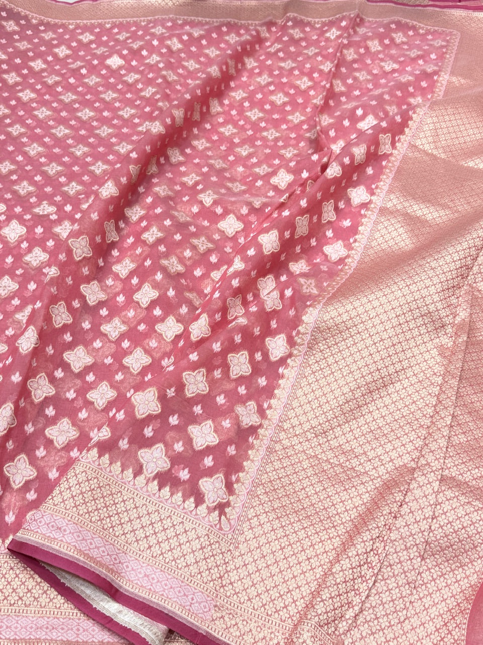 Gajiri Pink Banarasi Pure Cotton Saree