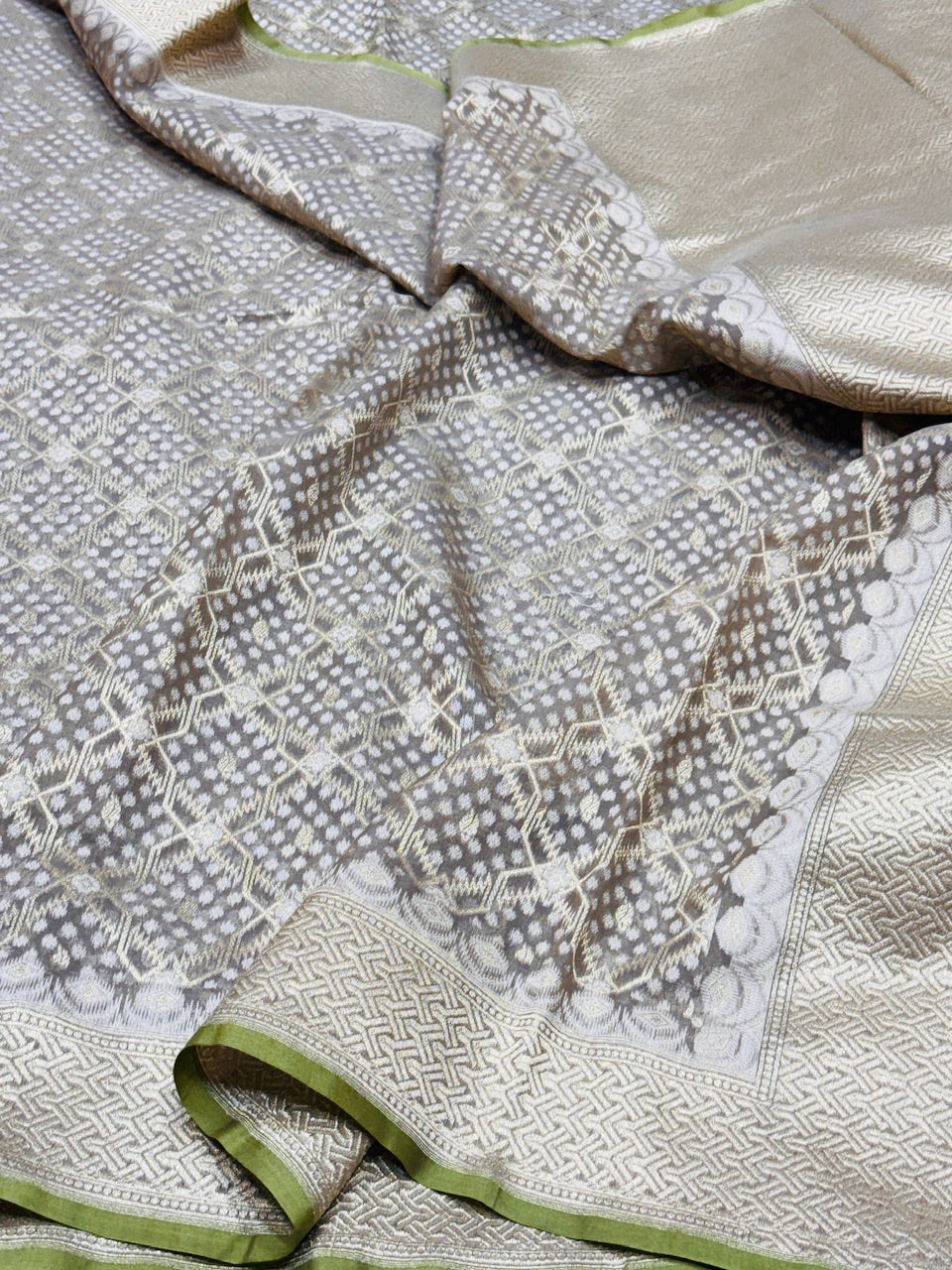 Olive Green Banarasi Pure Cotton Saree