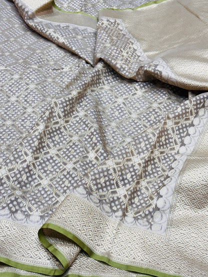Olive Green Banarasi Pure Cotton Saree