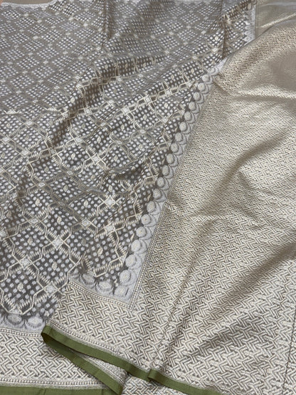 Olive Green Banarasi Pure Cotton Saree