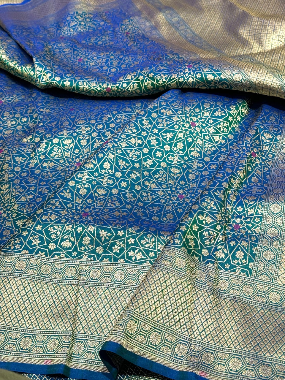 Peacock Blue Minakari Pure Silk Brocade Saree