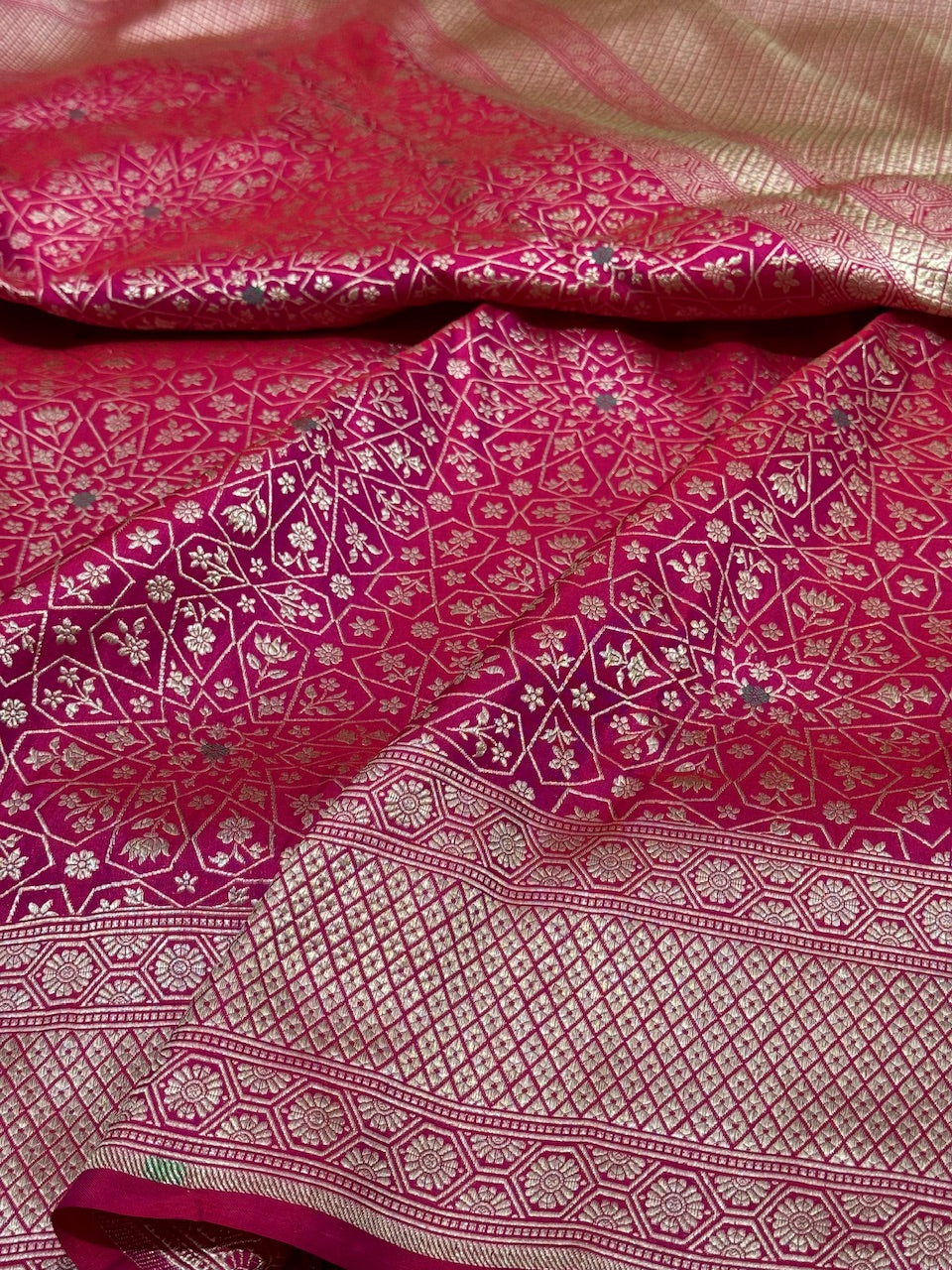 Rani Pink  Minakari Pure Silk Brocade Saree