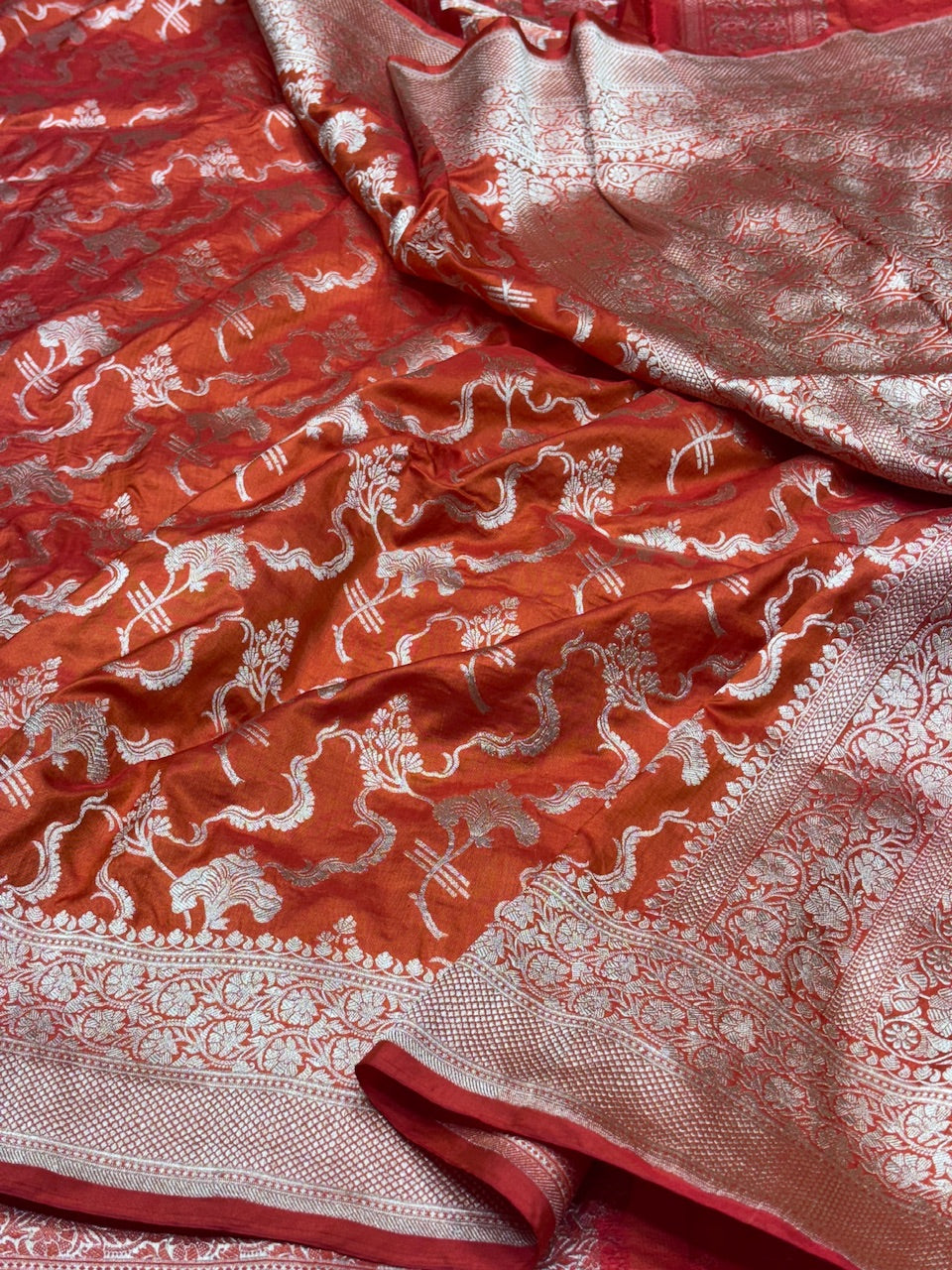Orange Banarasi Pure Silk Saree