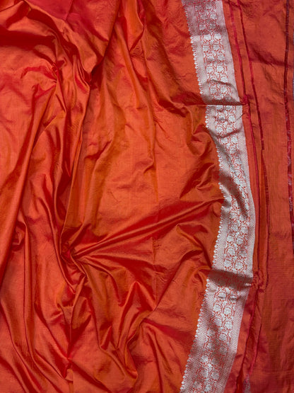 Orange Banarasi Pure Silk Saree