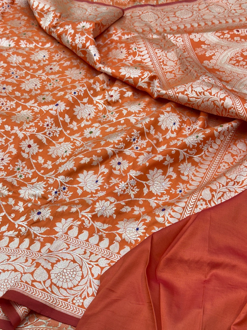 Orange Handwoven Pure Banarasi Silk Saree