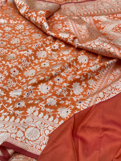 Orange Handwoven Pure Banarasi Silk Saree