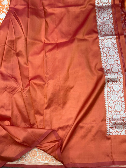 Orange Handwoven Pure Banarasi Silk Saree