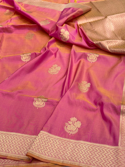 Orangish Pink Handwoven Pure Banarasi Silk Saree