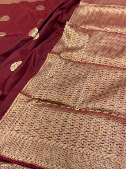Maroon Handwoven Pure Banarasi Silk Saree