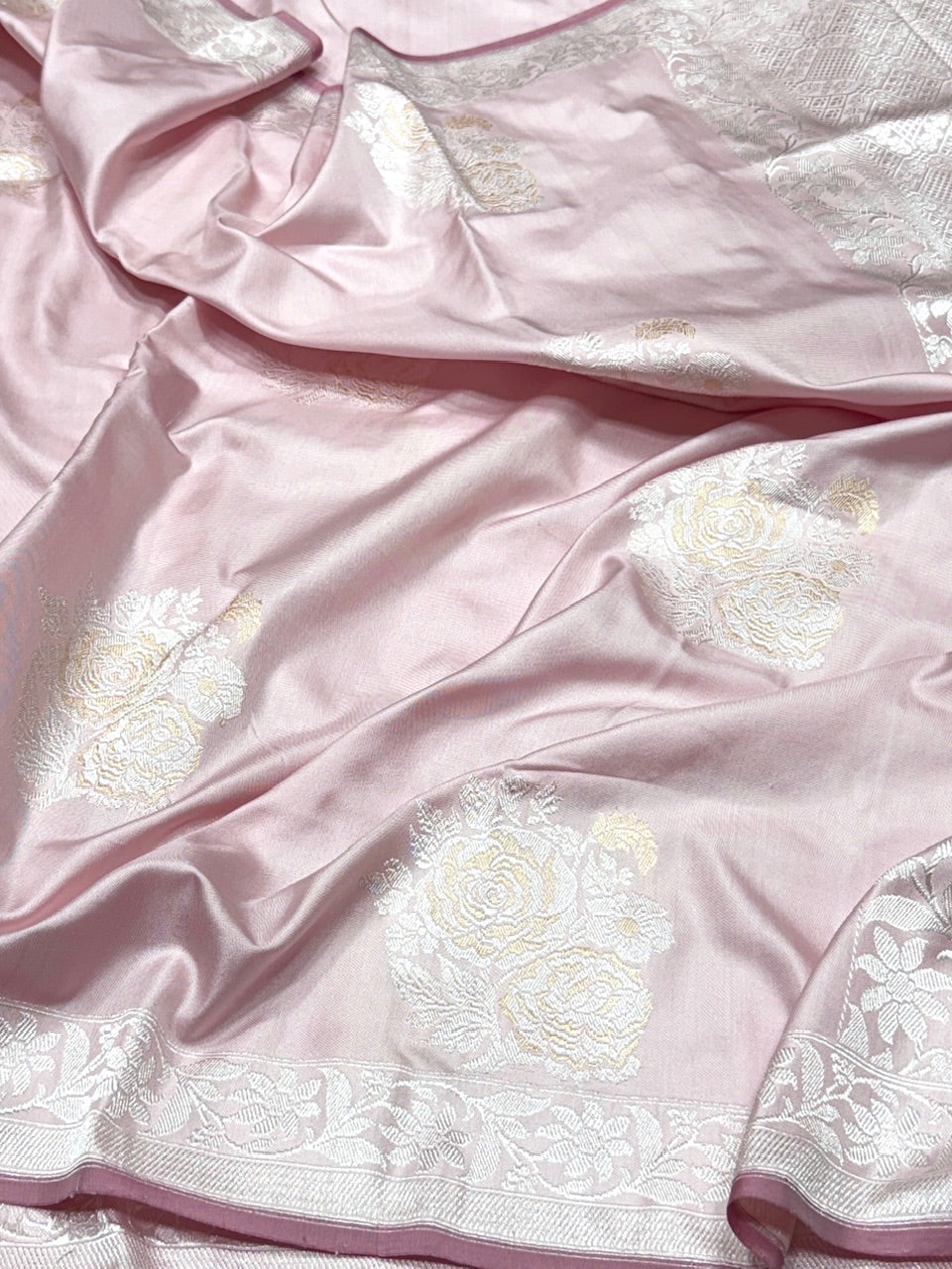 Powder Pink Ektara Handwoven Pure Banarasi Silk Saree