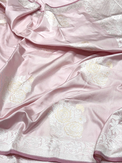 Powder Pink Ektara Handwoven Pure Banarasi Silk Saree