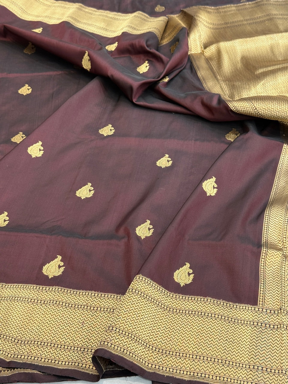 Wine Handwoven Pure Banarasi Silk Saree