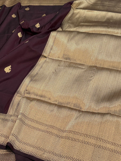 Wine Handwoven Pure Banarasi Silk Saree